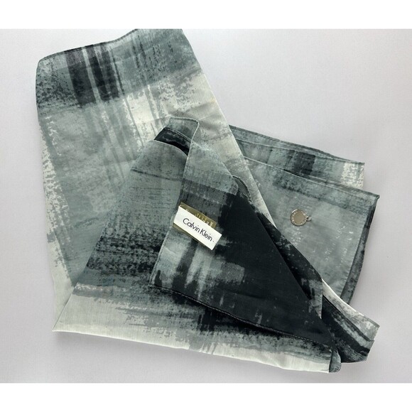 CALVIN KLEIN 100 % POLYESTER SCARF SHAWL 72"X 15" BLACK GRAY WHITE - Picture 10 of 12